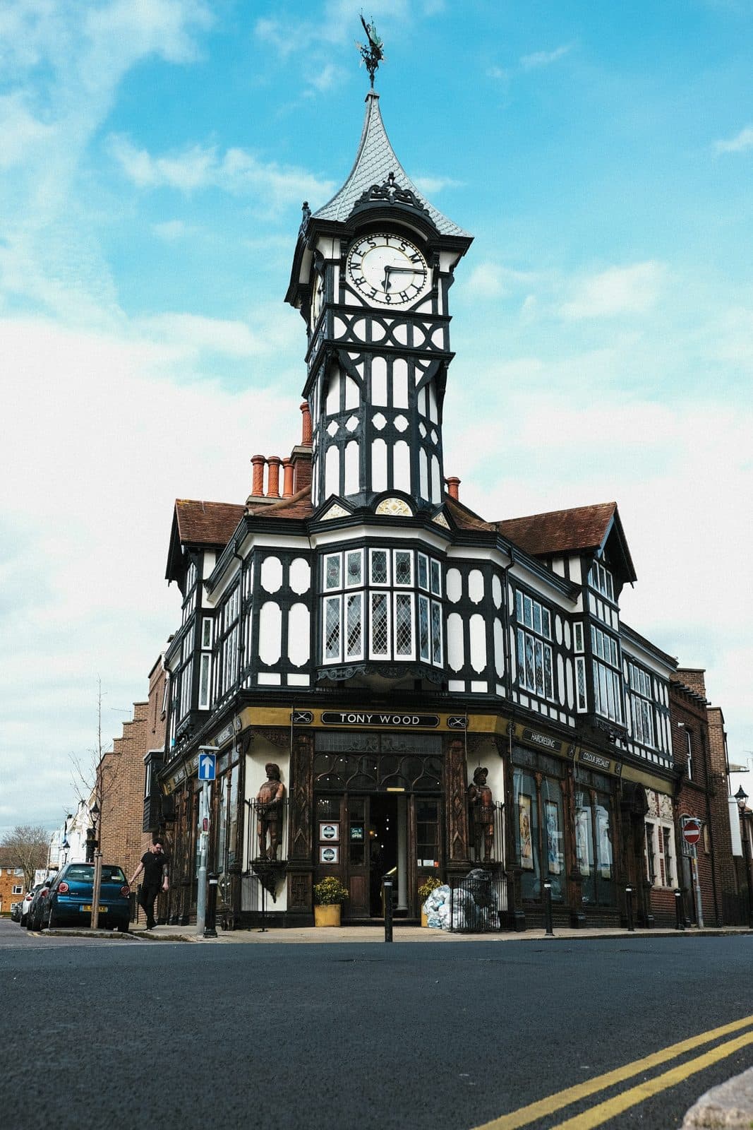 The mock-Tudor clock tower on Southsea's Palmerston Road